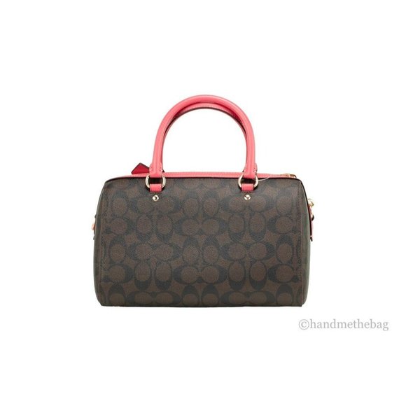 NEW Coach Rowan Medium Satchel Brown & Watermelon Signature Crossbody Handbag - Picture 4 of 7